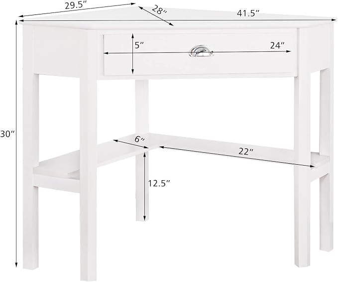 HOMGX Corner Desk With Storage Drawer and Shelves - Writing and Study Computer Workstation for Home Office, White