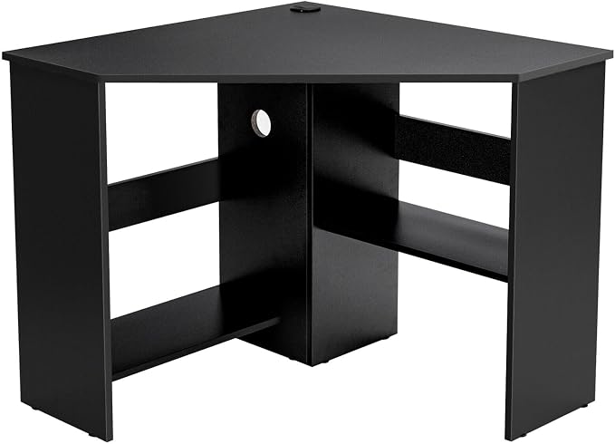 SlickBlue Corner Computer Desk with Triangle Design and Storage Shelf for Space-Saving