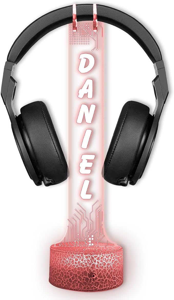 Personalized RGB LED Headphone Holder, Custom Gamertag Headset Holder with Light-Up Base, Streaming Setup Decor, Cool Xmas Gift for Gamers, Boyfriend or Him, Christmas Game Room Decor