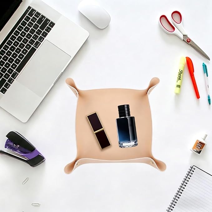 2pc Leather Valet Tray Organizer, Desk Organizer Decorative Tray, Practical Storage Tool for Travel, Home Or Office (Apricot, Large+Extra Large)