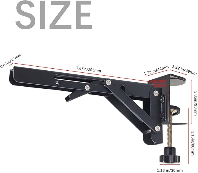 Table for Plate Folding Computer Extension Desk Iron Holder Support Spacer Foldable Bracket Extender Keyboard Rack Folding Shelf Brackets with 3 Inch Desk Clamp, Countertop Extension Fold Down