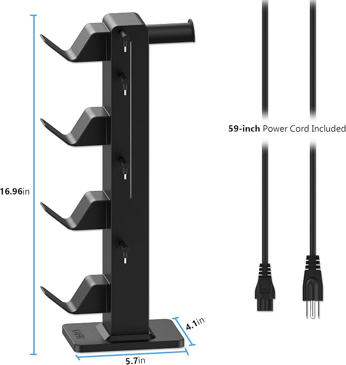KAFRI RGB Gaming Headphone Stand with Controller Holder, Desk Organizer with Retractable Charger Cable, 2 AC Outlets & 4 Type-C Charging Ports, PC Gaming Accessories for Headset & Controller (Black)