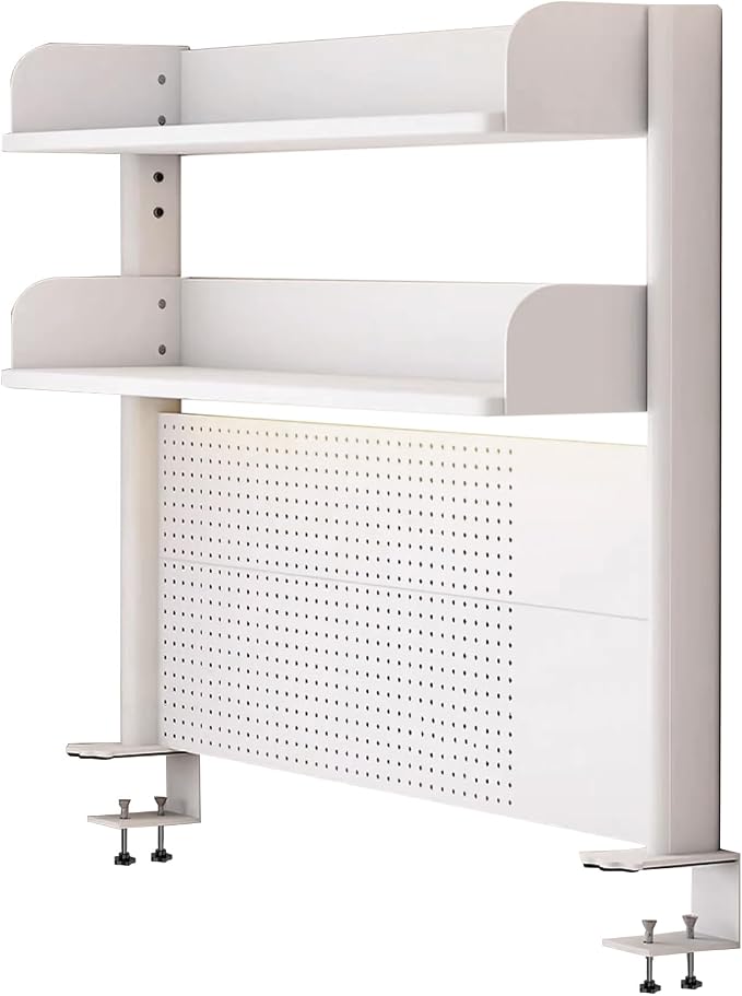 Clamp On Desk Organizer Shelf, White Desk Extender Pegboard Workstation,Computer Desk Accessories for Office, Privacy Panel for Gaming Desk,23.6/31.4/39.3in Desktop Shelving (white, 60cm/23.6in)