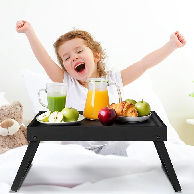 RRX Bed Tray Table with Folding Legs, Breakfast in Bed Tray (1, Black) | Bed Trays for Folding Table Eating, Kitchen Serving, Food, Sofa, Snacking or Working, Laptop Desk Dinner, Snack Tray