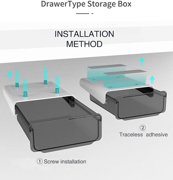 Davidsons Collection Self-adhesive Under Desk Drawer, 2 Packs Table Hidden Organizer Slide Out Large Storage Desktop Pencil Tray for Office Home School Kitchen , Matte Black