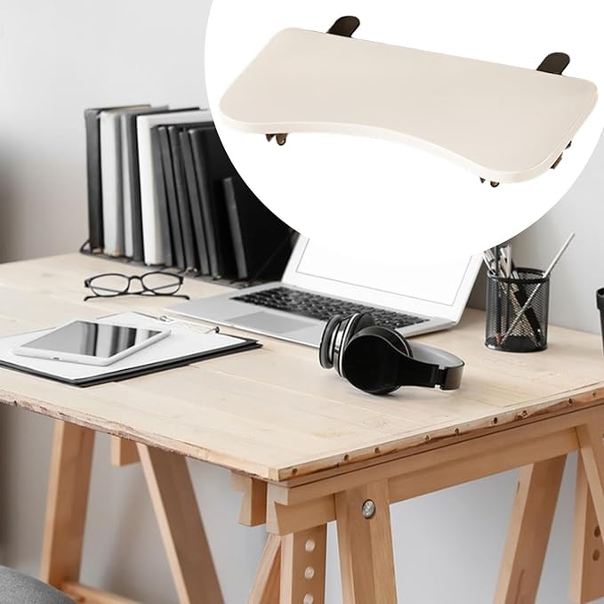 Desk Extension Tray Side Table Workstation Organizer Multifunctional Foldable Space Saving Table Arm Rest Clamp on Desk Shelf, White 2 Clamp, 52cmx24cm
