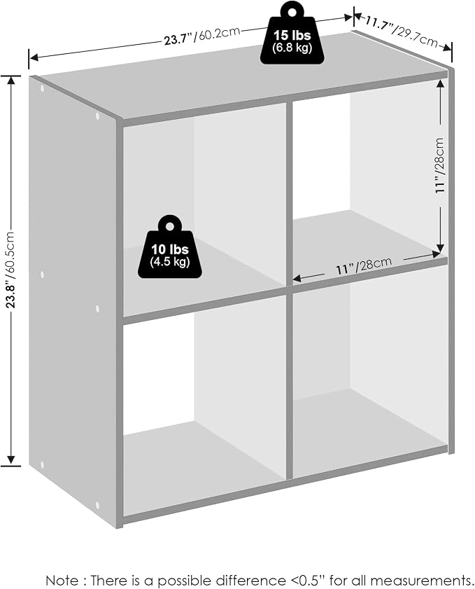 Furinno PELLI Book Shelf, 4-Cube Bookshelf, Cube Storage Organizer Bookcase, 11.7 x 23.7 x 23.8, for Living Room, Bedroom, Home Office, White