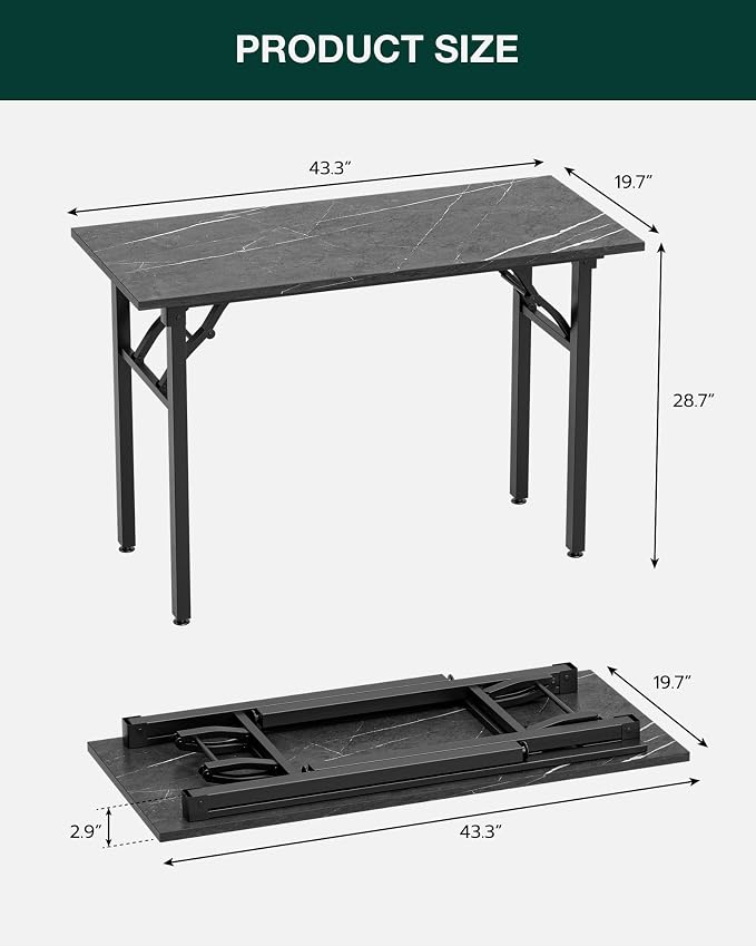 Frylr Small Folding Computer Desk – Portable 44.3 Inch Foldable Laptop Table, Collapsible and Compact for Easy and Fast Setup, Lightweight for Small Spaces, Home Craft and Study Use, Marble Greige