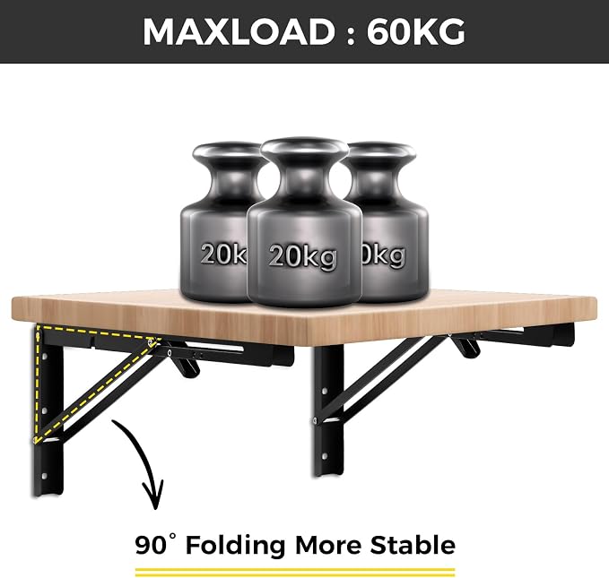 16 Inch Folding Shelf Brackets, 2 Pcs Heavy Duty Metal Collapsible Shelf Bracket Wall Mounted Brackets for Fold Down Table Wall Mounted Brackets for Shelves Space Saving（Max Load: 132 lb）