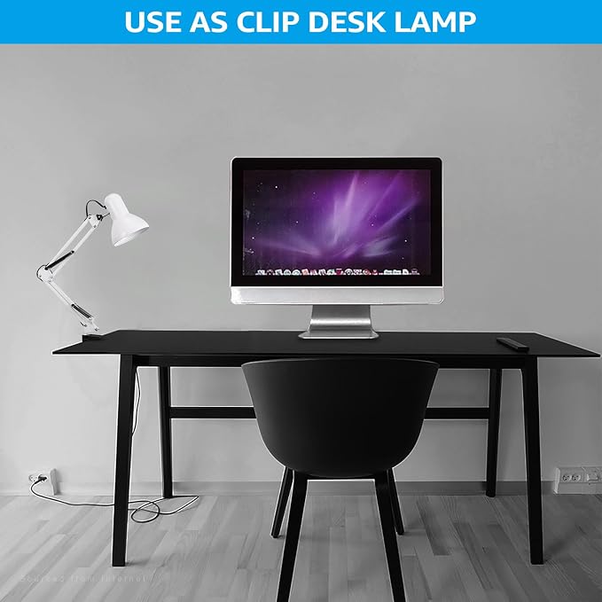 TORCHSTAR Metal Desk Lamp with Clamp, Swing Arm, Architect Adjustable Gooseneck Table Lamp, Clip Desk Lights for Home Office, Work, Study, Reading, E26 Base, Multi-Joint, White