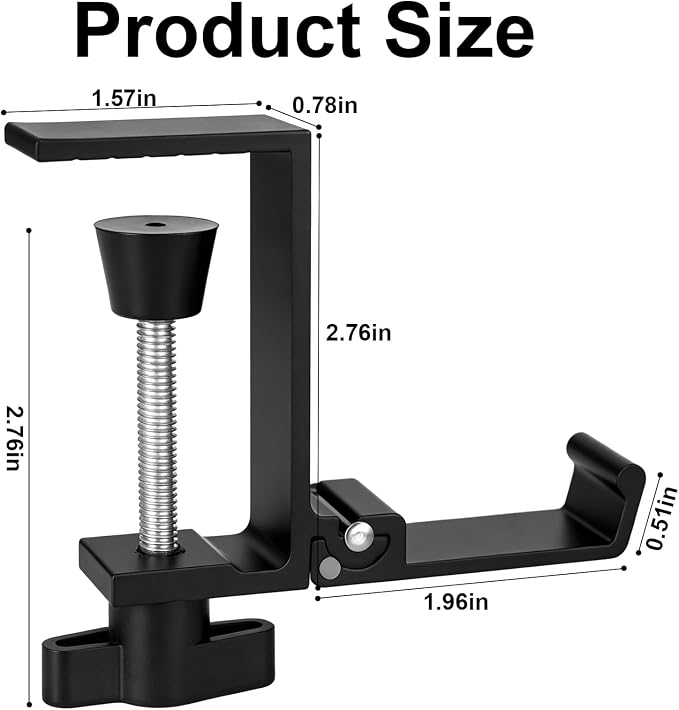 2PCS Foldable Headset Holder, Headphone Stand for Desk with Heavy Duty Aluminum Alloy, Adjustable Desk Clamp Holds Up to 22 lbs, Space Saving Headphone Hanger for desk office, Headphone Accessories