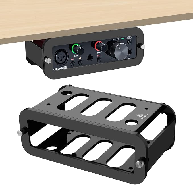 Under Desk Holder for Scarlett Solo 3rd Gen, Acrylic Under Desk Shelf Organizer Under Desk Mount Wall Mount Holder (Black)