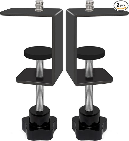 2-Pack Heavy Duty Adjustable C-Clamp with M12 Stud Mount - Steel Desk Clamp for Lamp, Microphone, Light Poles & Table | Multi-Purpose Clamps for Secure Mounting