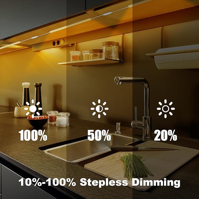 JUSJUBR Under Counter Lights for Kitchen, 4pcs 12 Inch Warm White 3000K Dimmable LED Under Cabinet Lighting with Memory Function, Under Cabinet Lights Plug-in, LED Light Bar for Closet