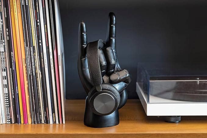 Luckies Headphone Stand - Headphone Holder - Rock On Hand - Headset Stand - Mens Jewellery Holder - Mens Desk Accessories - Controller Holders - Guitar Accessories - Desk Tidy - Dad Rock Gifts - Black