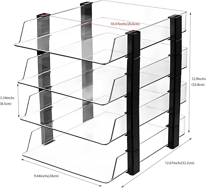 Clear 4-Tier Stackable Paper Tray Organizer for Letter/A4 Files, Desktop Document Sorter, Transparent Office Desk Storage (4 - Tier Clear)