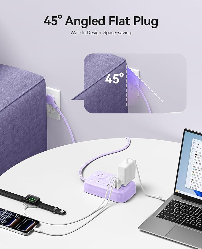ORICO Surge Protector Power Strip, PD20W Multiple Outlets Extension Cord with 6 AC Outlets and 4 USB Charging Ports (2 USB-C), Flat Plug, 5 Ft Mountable Outlet Extender for Office/Dorm ETL Listed- OG