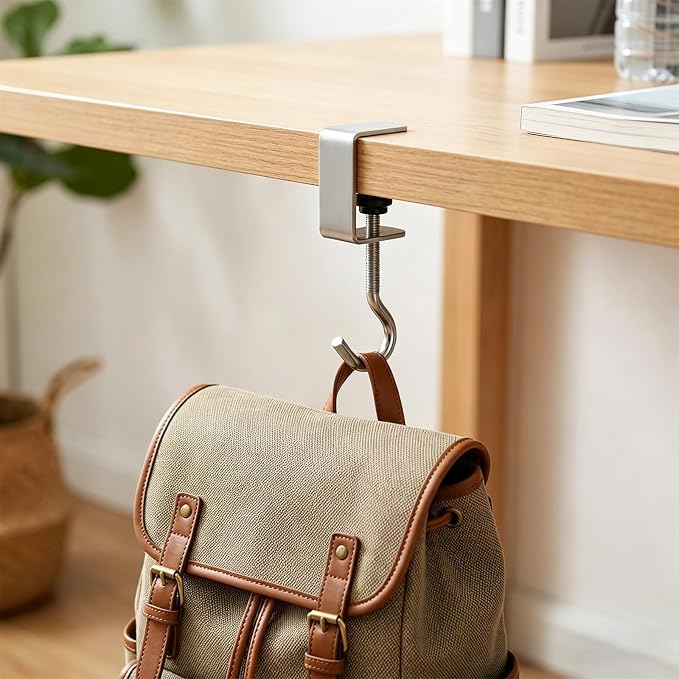 Adjustable Metal Table Hooks for Hanging Purses and Headphones on the Desk at Home and Office, 6-Pack