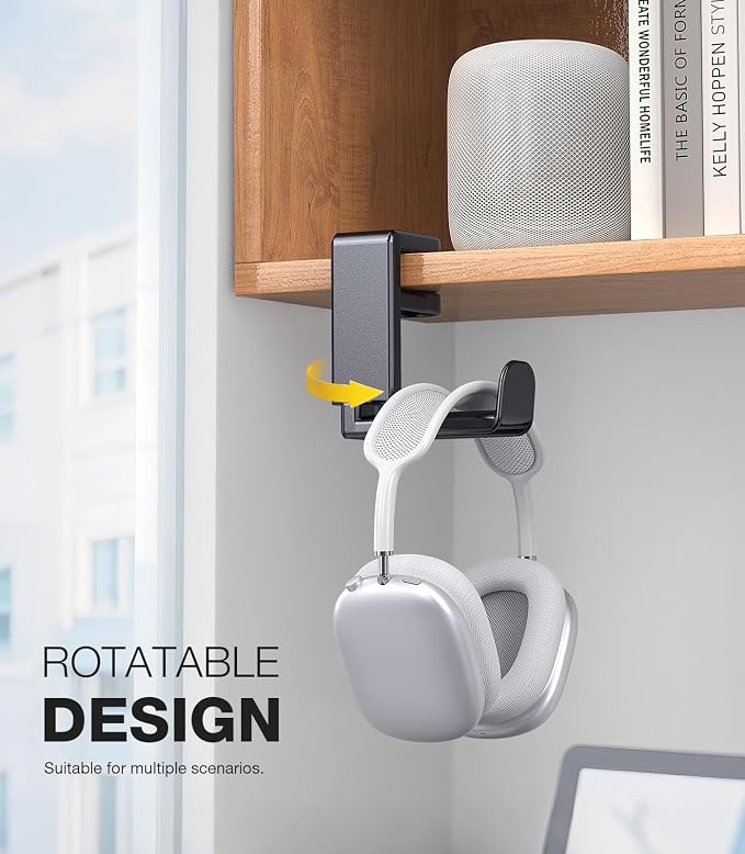 Coolpow Gaming Headphone Stand for Desk【360°Rotating】PC Headset Holder for Desk Hook Mount, Headset Stand Holder Clip Under Desk Headphone Hanger for Airpods Max, HyperX, Sennheiser All Headphone Size