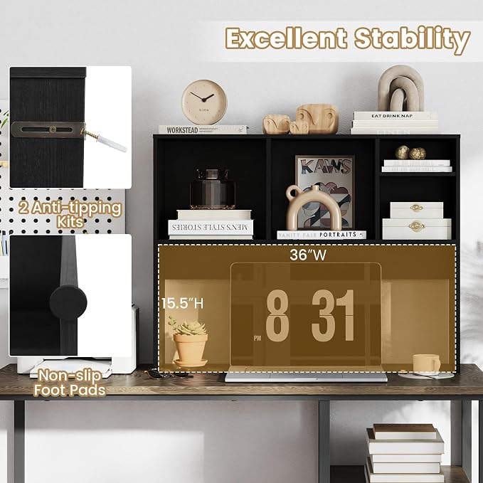 Giantex Desktop Bookshelf, Countertop Storage Hutch with 4 Shelves for Computer Desk, Dressing Tabletop Display Rack, Multipurpose Desk Hutch Storage Organizer for Home Office Dorm (Black)
