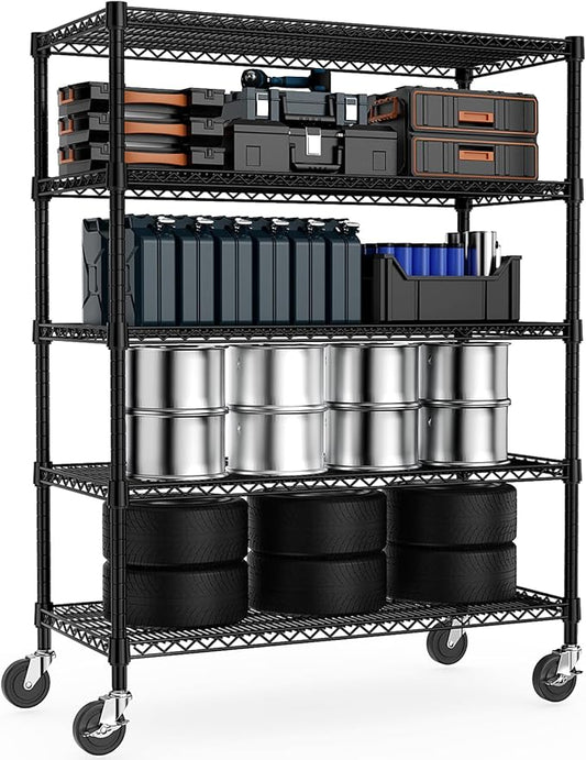 M MZG 53" W Garage Shelving 5 Tier Industrial 2200LBS Metal Shelving Units for Commercial, Basement, Pantry, Warehouse, School, Black Heavy Duty Easy Assembly 53.2" W x 23.6" D x 73.6" H
