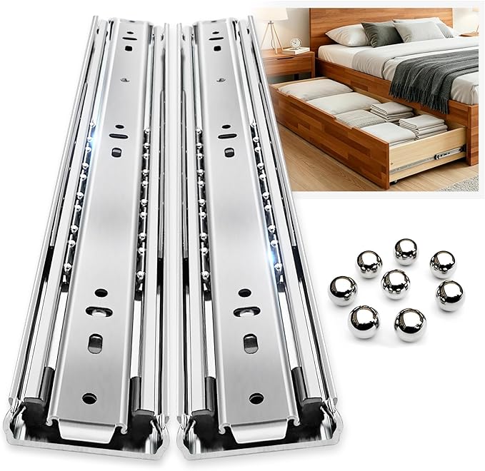 YENUO Heavy Duty Drawer Slides Full Extension Side Mount 12 14 16 18 20 22 24 26 28 30 32 34 36 40 Inch Metal Rails Track Guide Glides Runners 100 Lbs 1 Pair (Without Lock, 32 inch)