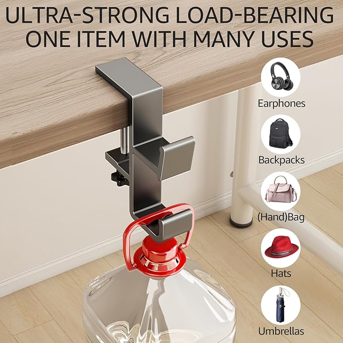 Desk Bag Hook, Purse Hook for Table, Aluminum Under Desk Handbag Hanger, Desk Mount Backpack Holder, Umbrellas, Headphone Holder, Back to School Essentials - Black