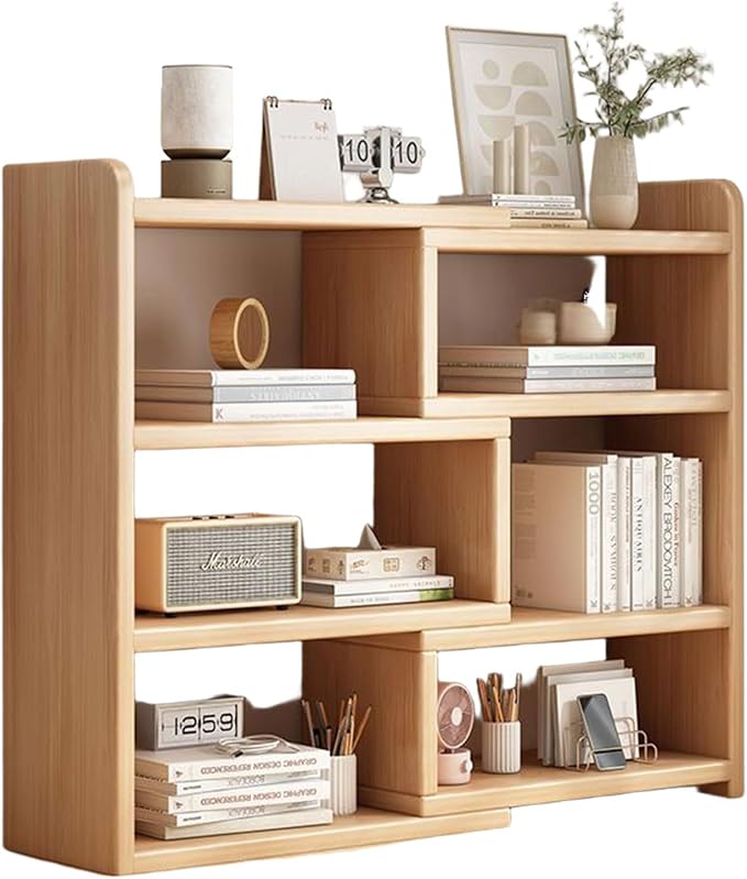 Expandable Bookshelf Wood Desktop - Organizer Bookcase Office Book Case Storage Rack Multipurpose Shelves Corner Display for Study,Living Room,Small Space