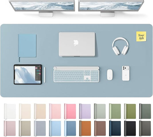 YSAGi Leather Desk Pad Protector, Office Desk Mat, Large Mouse Pad, Non-Slip PU Leather Desk Blotter, Laptop Desk Pad, Waterproof Desk Writing Pad for Office and Home (Ice Blue,55" x 24")