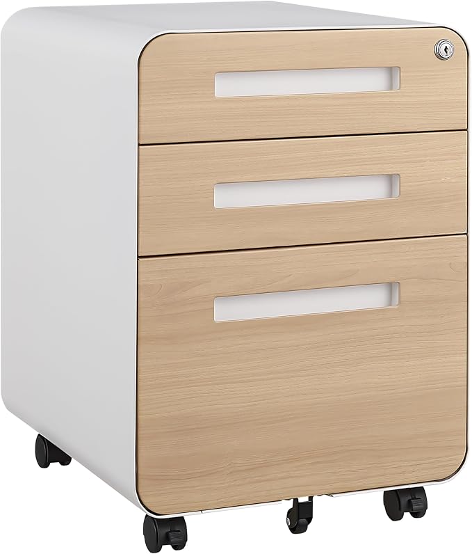 GarveeHome 3 Drawer Mobile File Cabinet with Lock, Under Desk Metal Filing Cabinet for Home Office, Under Desk Storage with 5 Wheels for A4/Letter/Legal Size, Fully Assembled