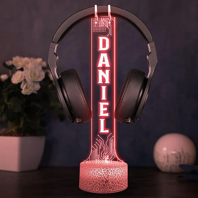 Personalized RGB Light-Up Headphone Holder for Desk, Custom Gaming Headset Holder with LED Lights, Game Room Decor, Cool Gamer Gift for Boyfriend, Streamer Gift, Christmas Home Decor