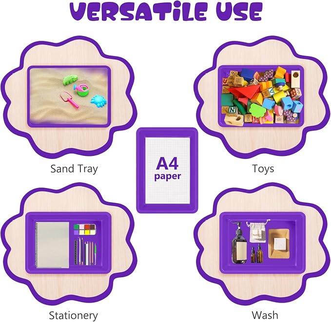 ShineMe 6 Pack Paper Trays for Classroom, Purple Plastic Book Bins with Colorful Labels, Stackable Letter Size Storage Tray, Desk Organizer Tray for Home, School and Office