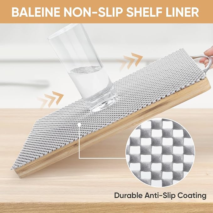 BALEINE Cabinet Liner, 12 in x 10 Ft Drawer and Shelf Liner for Kitchen Cabinets Non-Adhesive, Non-Slip Protect Desks, Cupboard, Drawers, Shelves, Tableware (Black)