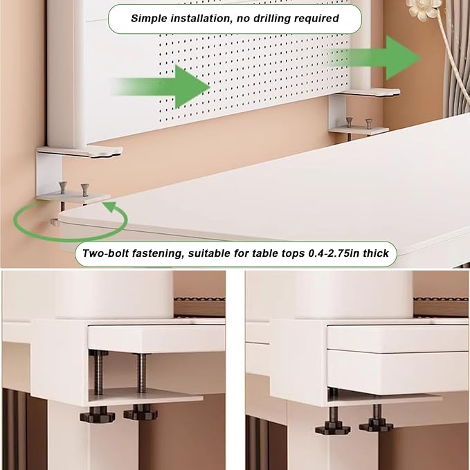 Clamp On Desk Organizer Shelf, White Desk Extender Pegboard Workstation,Computer Desk Accessories for Office, Privacy Panel for Gaming Desk,23.6/31.4/39.3in Desktop Shelving (white, 100cm/39.3in)