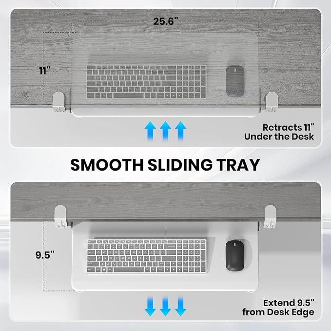 Keyboard Tray Under Desk, Pull Out Keyboard & Mouse Tray with Adjustable C-clamp, 25.6(31.5 Including Clamps) x 11.8 Inch Slide Out Computer Keyboard Drawer Mouse Tray for Typing,White
