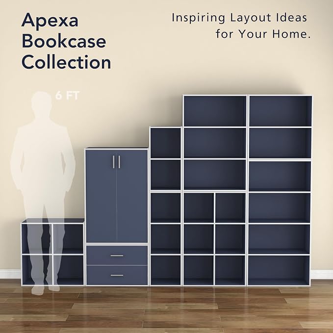 Homes: Inside + Out Apexa 2-Cube Storage Organizer Shelves, Stackable Wood Bookcase Fits Cubby Bins for Organization, Dorm Teen Room Decor & Home Office, Steel Blue