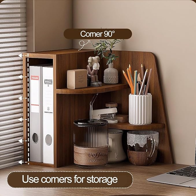 Desktop Corner Stand Shelf with Bookshelf, 3 Tier Corner Shelf Organizer for Small Spaces Home Office Kitchen(White)