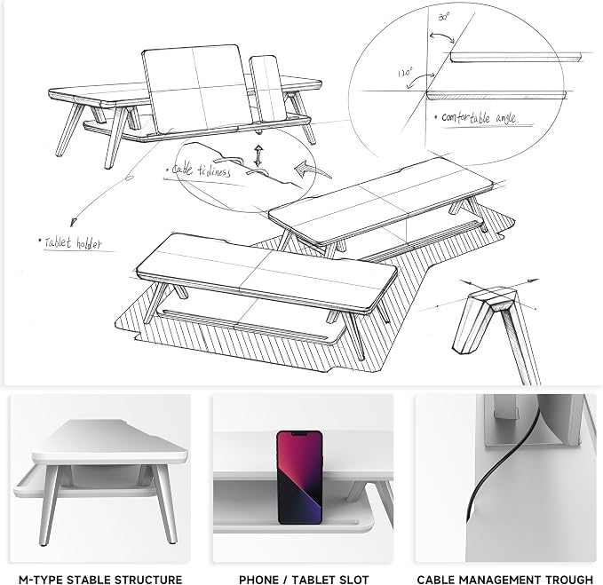 Fenge Monitor Stand, Monitor Stands Riser for Desk, 23.6 Inch Wood Desk Shelf with Storage Organizer and Cable Management for Office Desk Accessories