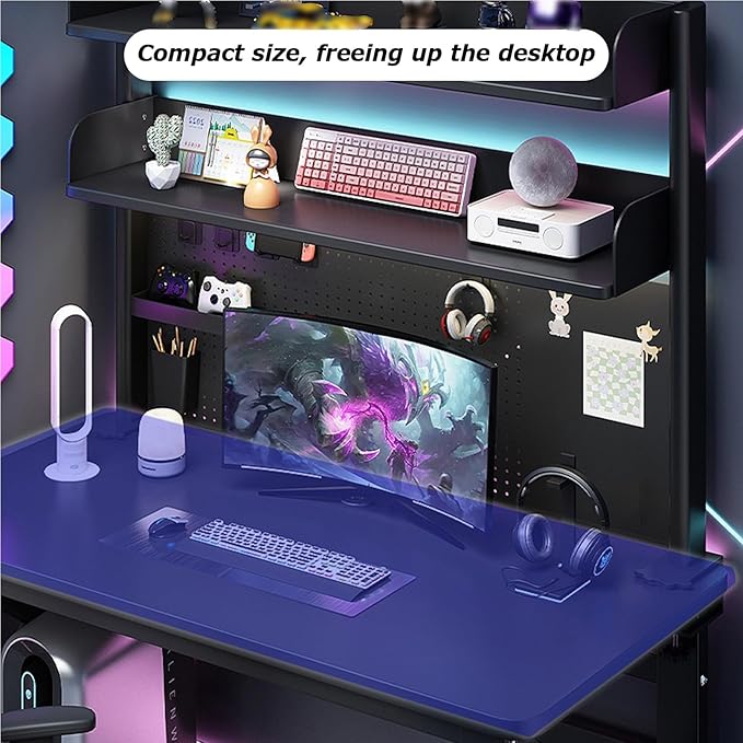 Clamp On Desk Organizer Shelf, BLACK Desk Extender Pegboard Workstation,Computer Desk Accessories for Office, Privacy Panel for Gaming Desk,23.6/31.4/39.3in Desktop Shelving (BLACK, 60cm/23.6in)
