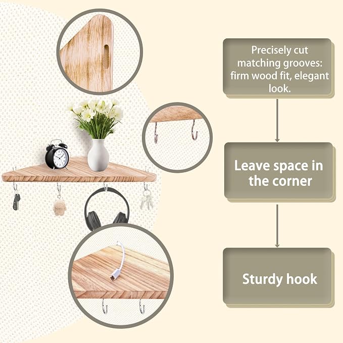 Cubicle corner shelf with hook：2pcs 16.5in wood triangle cubicile hanging shelves organization accessories fabric walls organizer for use in office cubicles office stylish decoration for women's desks