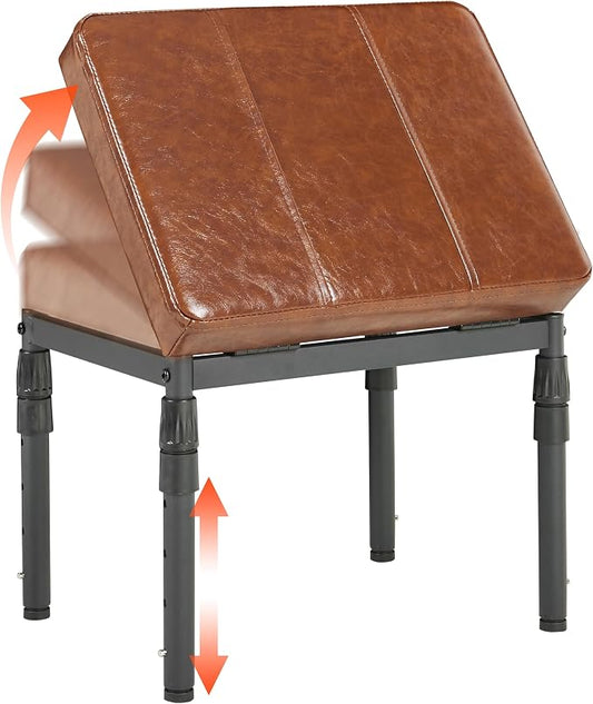 TIOPGHAD Adjustable Ottoman Pouf, 4 Height Position & 60 Degree Tilt Angle Synthetic Leather Ottomans Foot Stools Stool Pouffe FootStool Under Desk for Living Room Home Office(Brown Synthetic Leather)