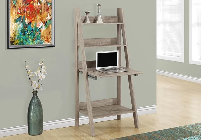 Monarch Specialties Ladder Desk-Bookcase-Wall Bookshelf-Stand Shelf, 61" H, Dark Taupe
