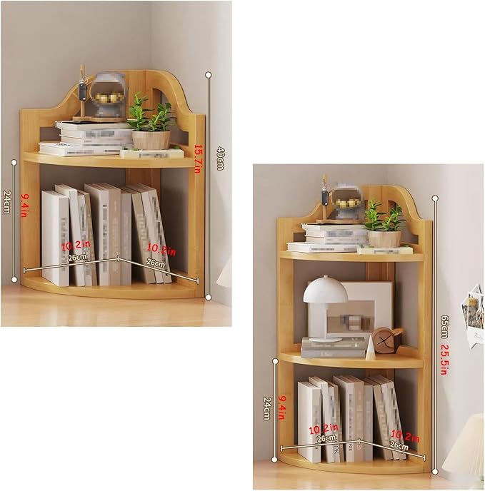 Desktop Bookshelf, Corner Shelf, Space-Saving Desk Storage Rack, Open Bookcase for Organization in Home or Office, 3-Tier Design