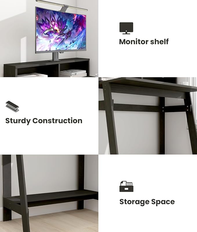 Small Desk for Bedroom, Computer Desk Office Desk with Storage, Corner Desk for Small Space, Dark Brown