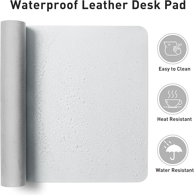 Aothia Faux Leather Desk Mat - Non-Slip PU Leather Desk Blotter, Waterproof Writing Surface, Large Desk Pad for Office & Home (Barely Grey, 55" x 24")
