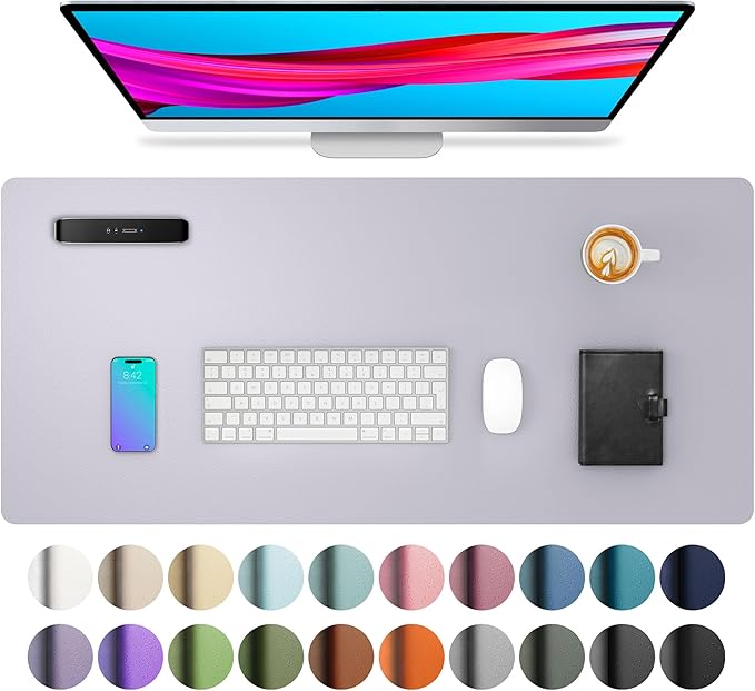 Aothia Large PU Leather Desk Pad Protector – Non-Slip Mouse Pad & Writing Mat for Office/Home, Waterproof, Easy to Clean (31.5" x 15.7", Smoky Lavender)