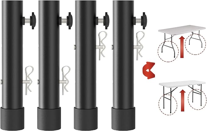 Folding Table Risers for Straight/Bent Leg, Durable Table Leg Extensions 2 Levels/Heights Table Leg Extenders 3.6in | 5.2in - All for Treating Your Back Pain (4-Pack)