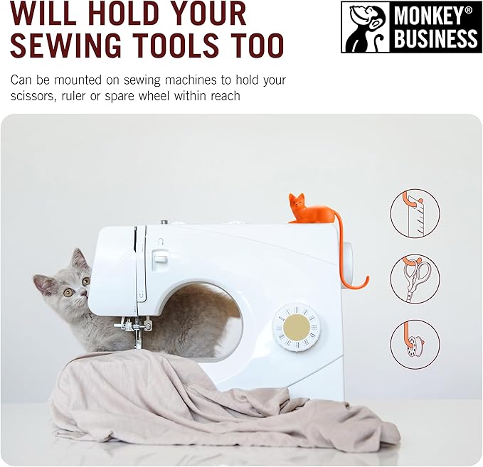 Monkey Business Ginger The Cat Tail Hook for Computer Screen, Tight Spaces, Hang Keys, Accessories in Easy Reach (Orange)