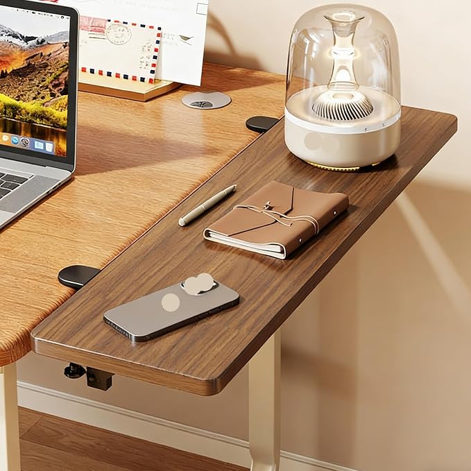 Brown,80 * 25,Desk Extender Tray, 35.4" x 9.8" Clamp On Desk Shelf, Wood Desk Extension, Table Desk Arm Rest, Clamp On Keyboard Tray for Office and Home, Workstation Organizer, Large