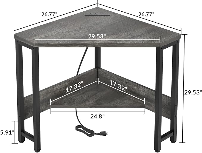 Armocity Corner Desk Small Desk with Outlets Corner Table for Small Space, Computer Desk with USB Ports Triangle Desk with Storage for Home Office, Workstation, Living Room, Bedroom, Oak